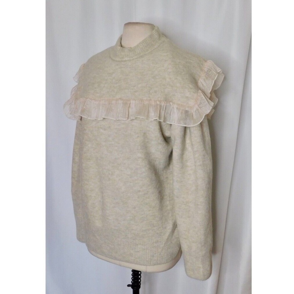 ZARA Organza Ruffle Knit Combination Sweater Ruffled Romantic Wool Medium - Picture 6 of 15